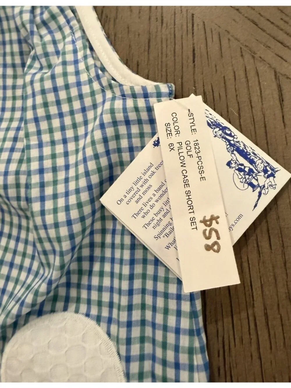 The Bailey Boys Golf Pillowcase Short Set Blue Green Gingham 6X Preppy NWT